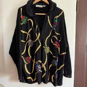 90s Vintage Victoria Jones WHimsical Beaded Christmas Sweater Detachable Collar